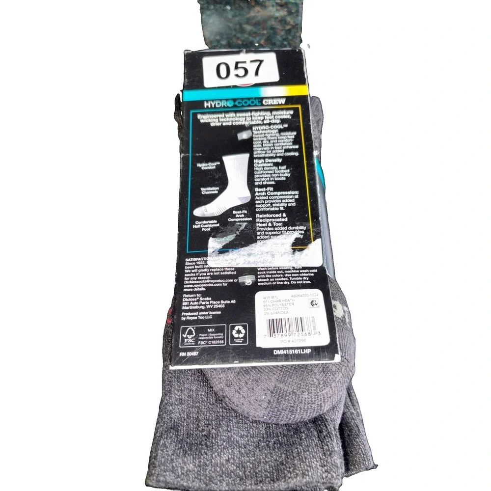 Dickies Hydro Cool Performance Work 4 Pair Crew Socks - Men's 6-12 Dry All Day